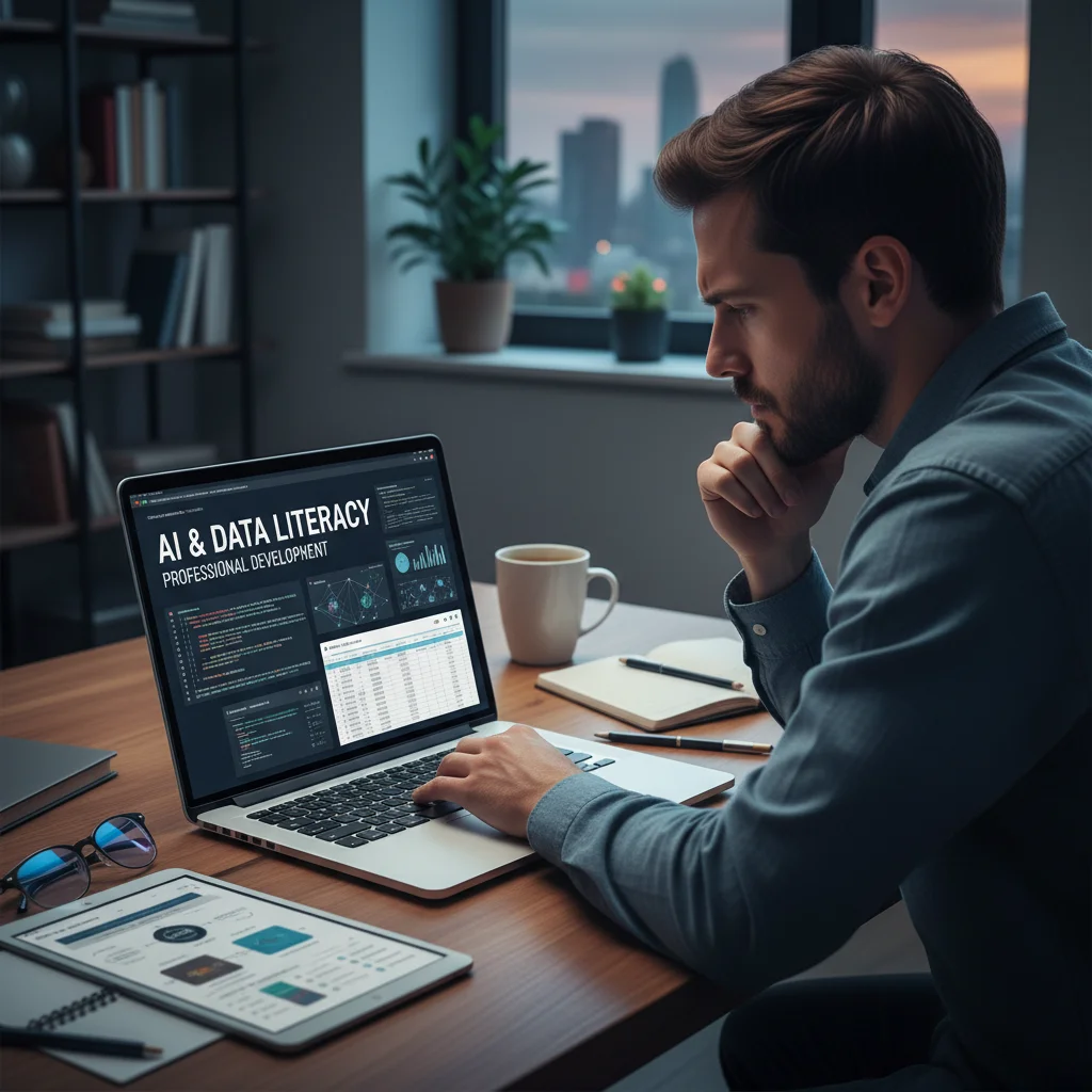 Individual learning AI and data literacy skills on a laptop