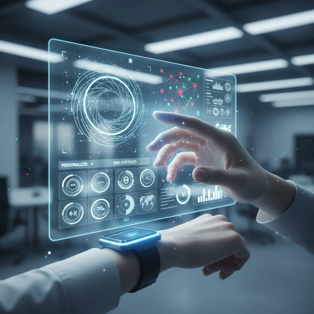 AI-driven financial analytics on a holographic interface.