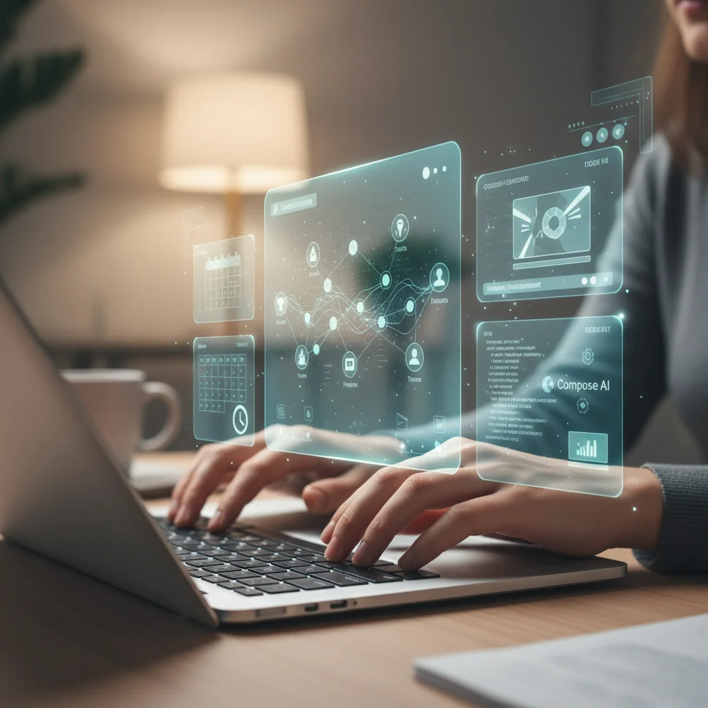 Freelancer using AI tools on laptop for enhanced productivity.