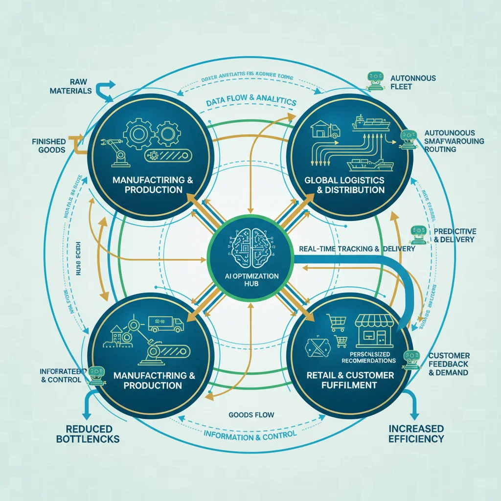 AI-optimized supply chain diagram showing automation and efficiency