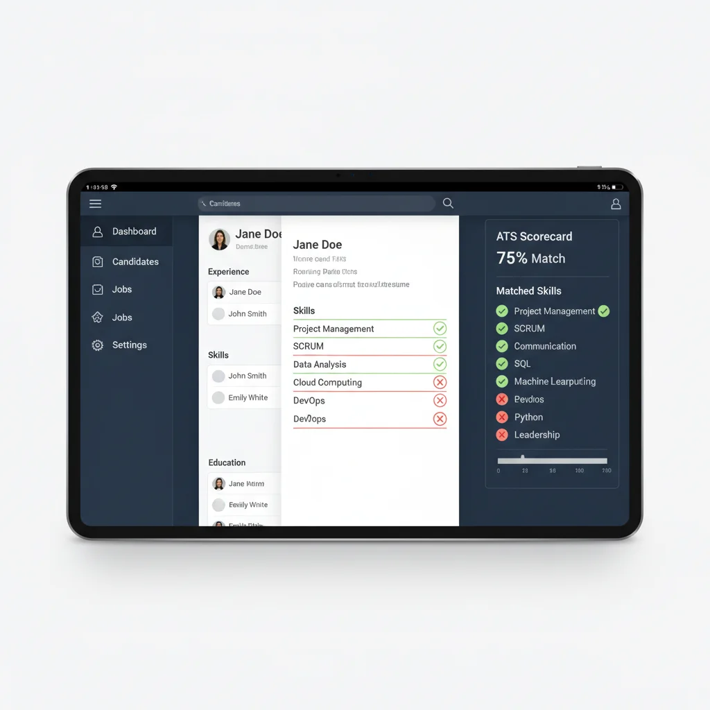 Applicant Tracking System (ATS) successfully parsing a resume, highlighting matched keywords