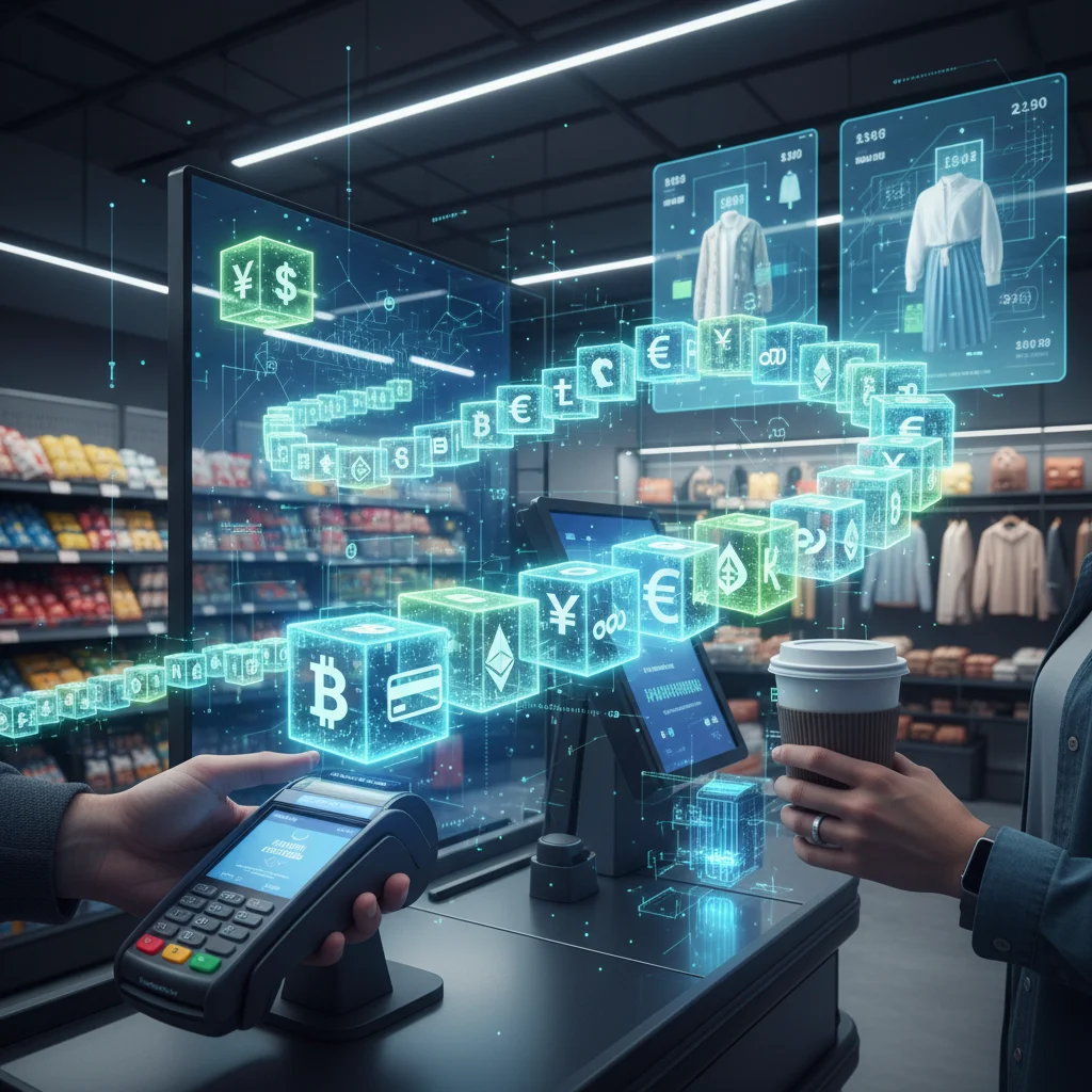 Blockchain technology seamlessly integrated into everyday embedded finance transactions.