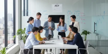 Professionals collaborating, focused on career growth and future skills by July 2026.