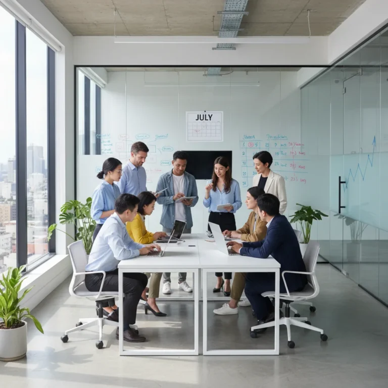 Professionals collaborating, focused on career growth and future skills by July 2026.