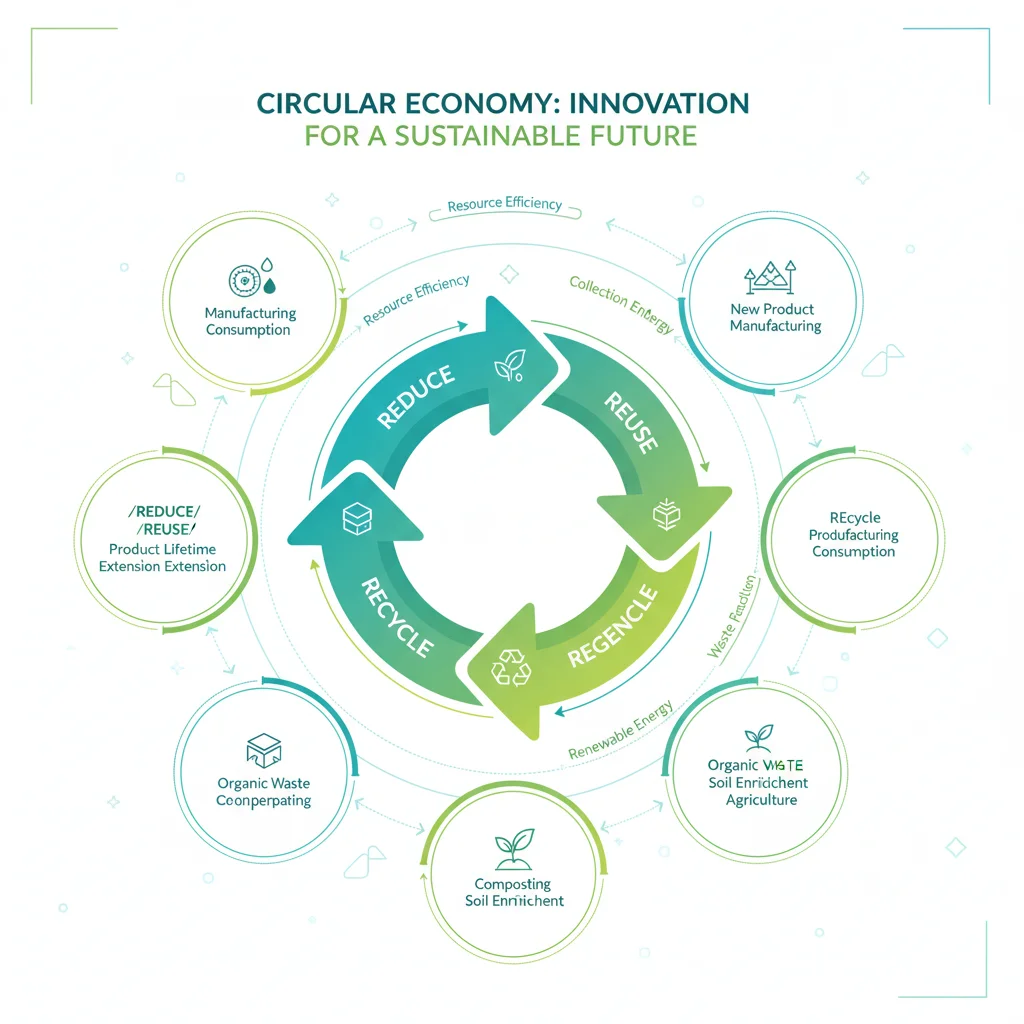 Circular economy model infographic demonstrating resource efficiency and waste reduction.