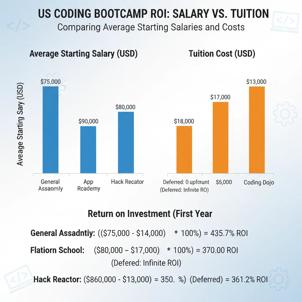 Infographic comparing coding bootcamp salaries and tuition costs