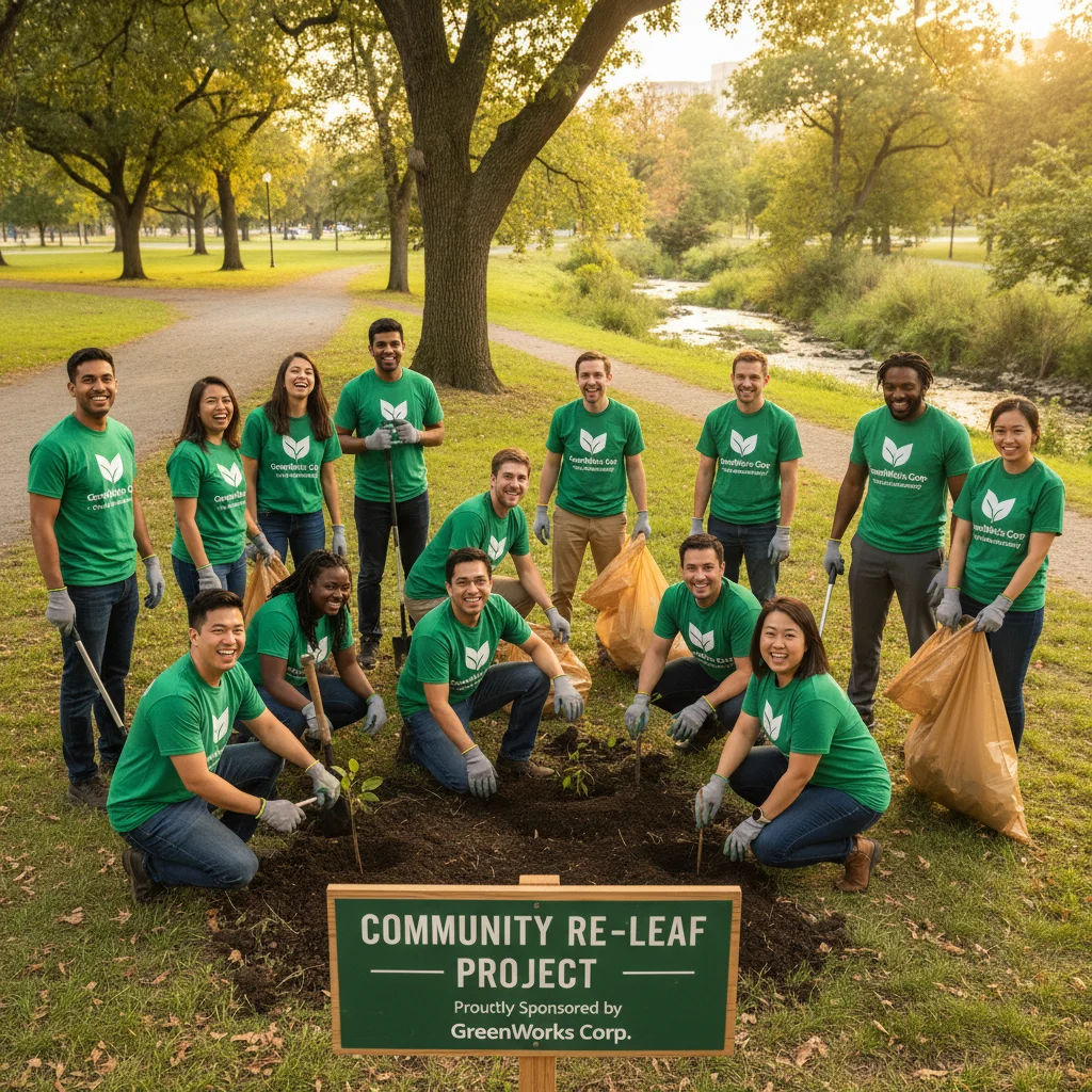 Diverse employees volunteering in a community tree planting event.