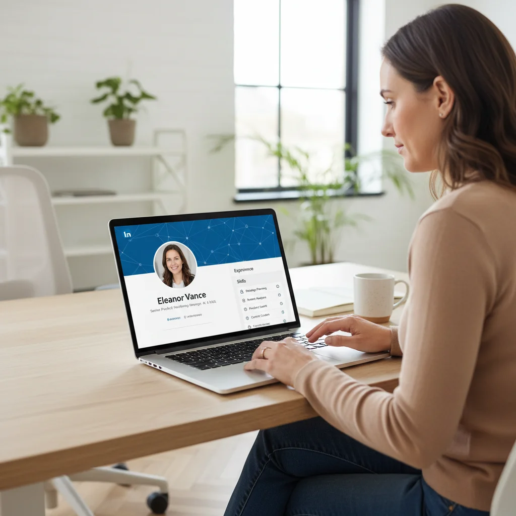 Individual meticulously building a professional LinkedIn profile for personal branding