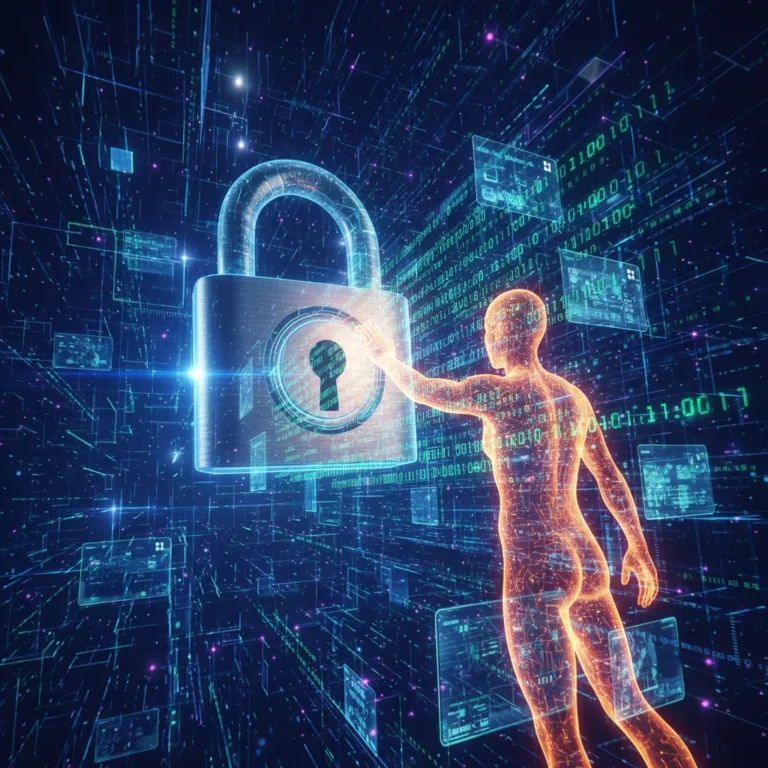 Futuristic digital lock representing cybersecurity training leading to career opportunities.