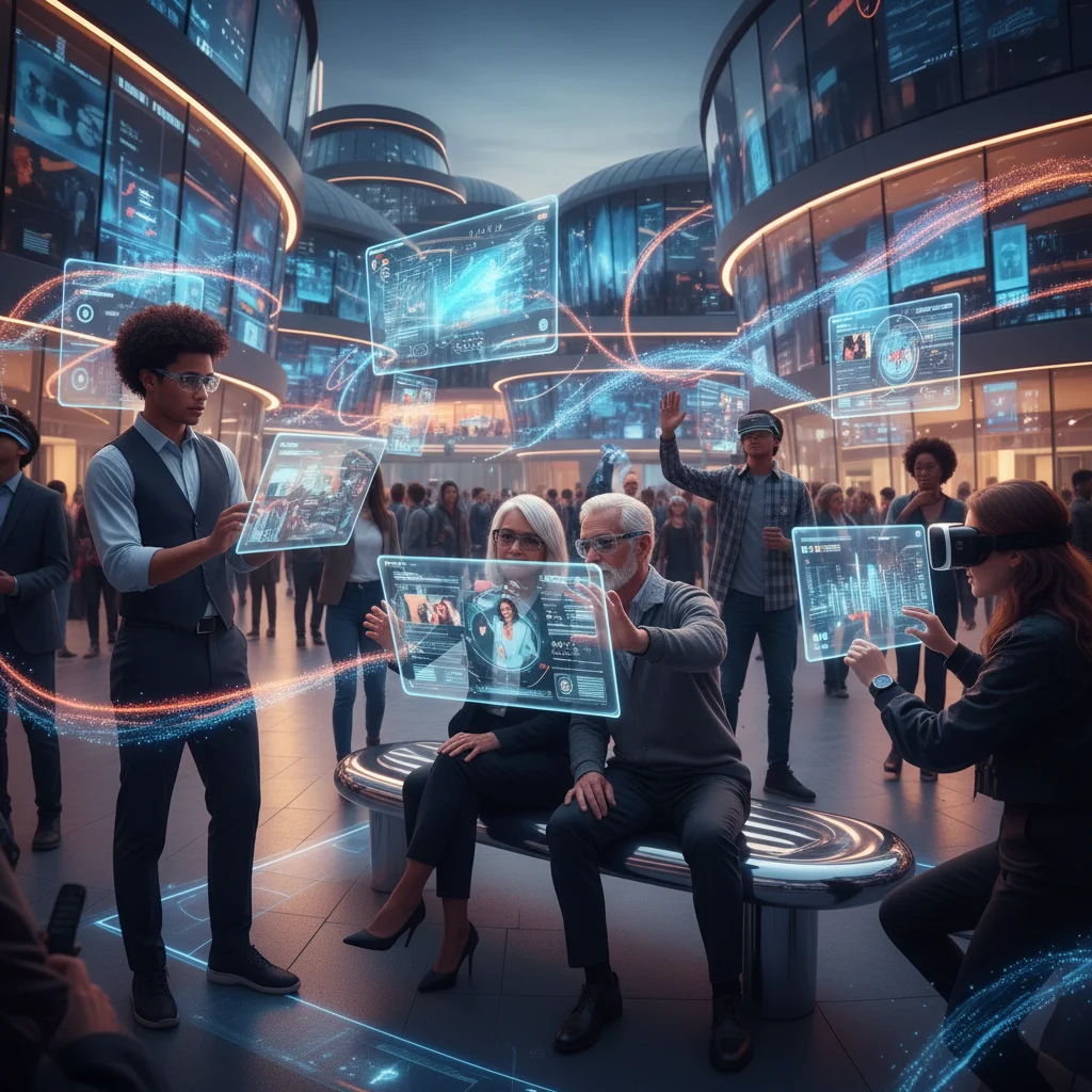 Diverse consumers engaging with personalized digital experiences across multiple devices.