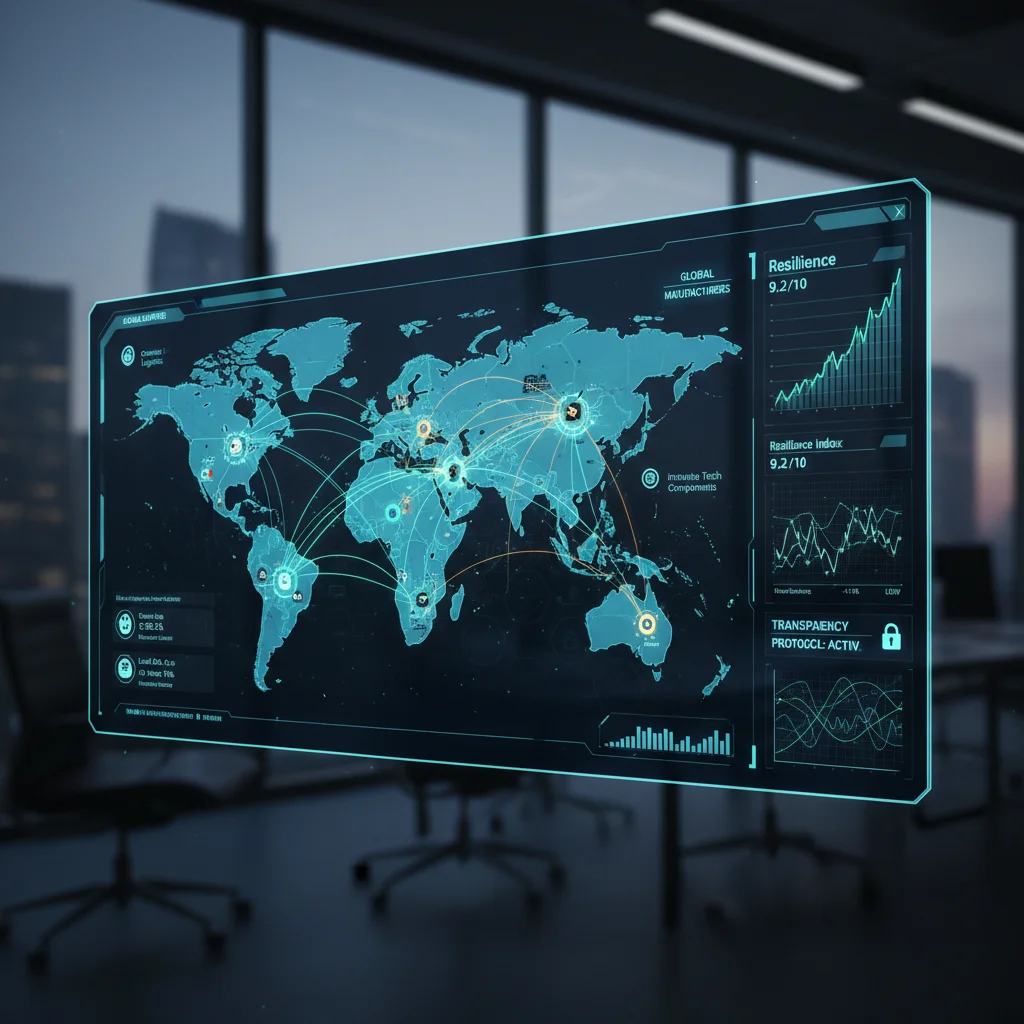 Digital supply chain dashboard showing interconnected logistics and real-time data for enhanced resilience.