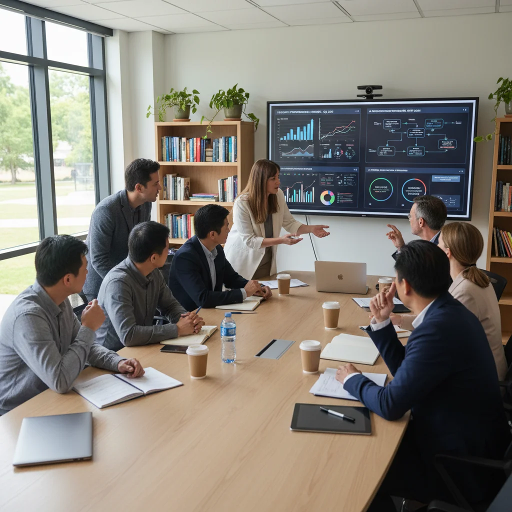 Educators analyzing student data and AI insights for improved learning outcomes