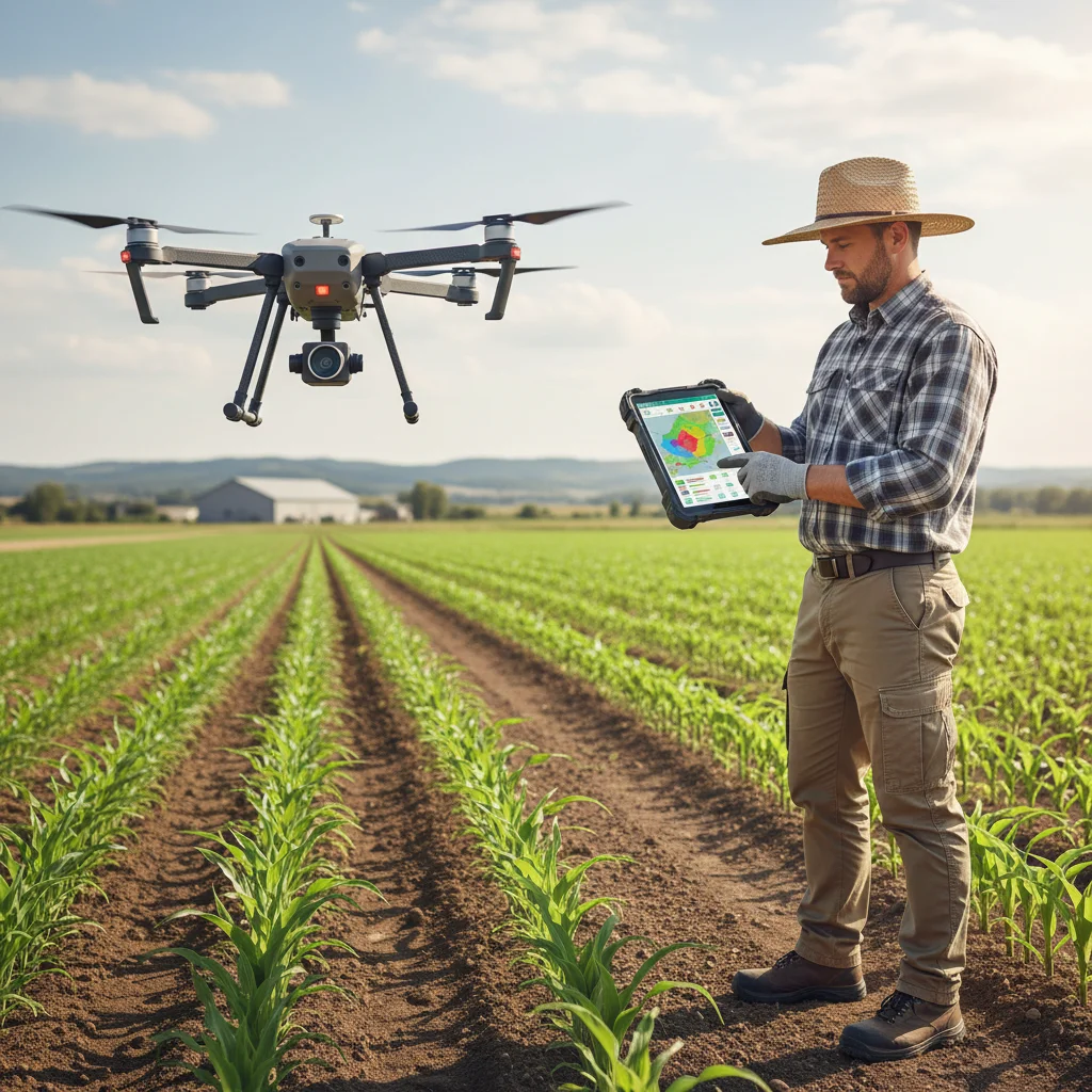 Farmer using tablet for precision agriculture data analysis