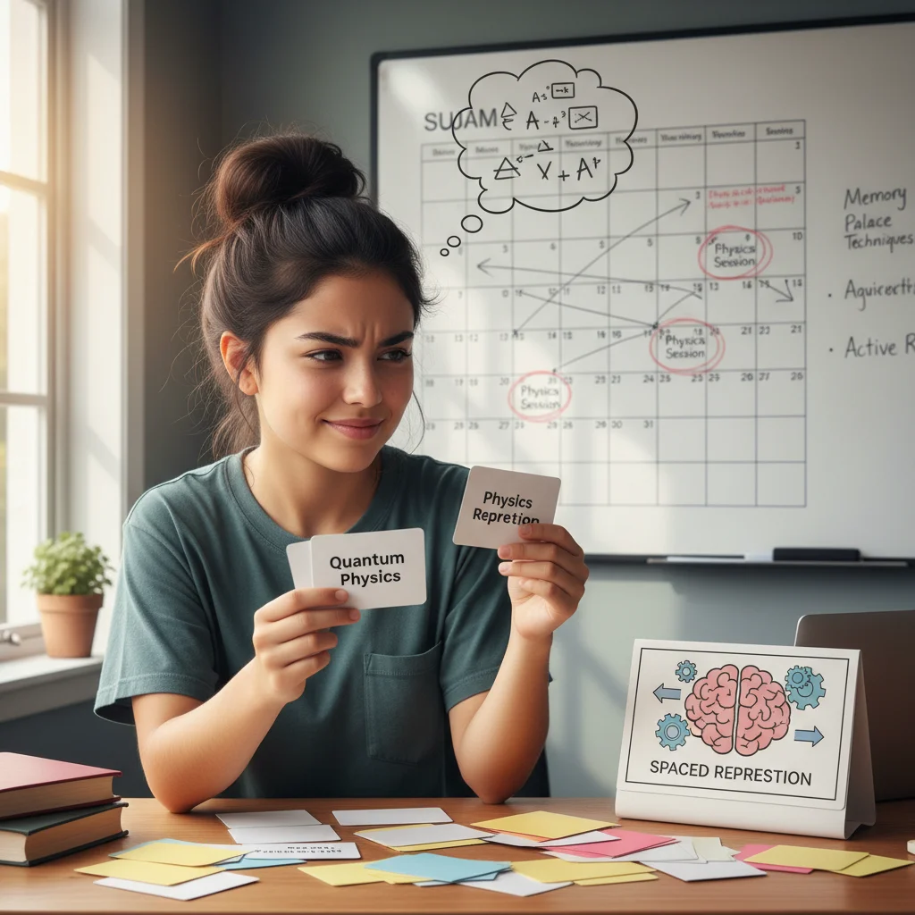 Student using flashcards for spaced repetition learning