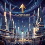 Space Industry Growth 2026: 3 Key U.S. Commercial Opportunities Futuristic spaceport with rockets, symbolizing U.S. space industry growth and innovation.