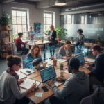 Gig Economy 2026: Key Shifts for US Professionals Diverse professionals collaborating in a modern co-working space, symbolizing the future of the gig economy.