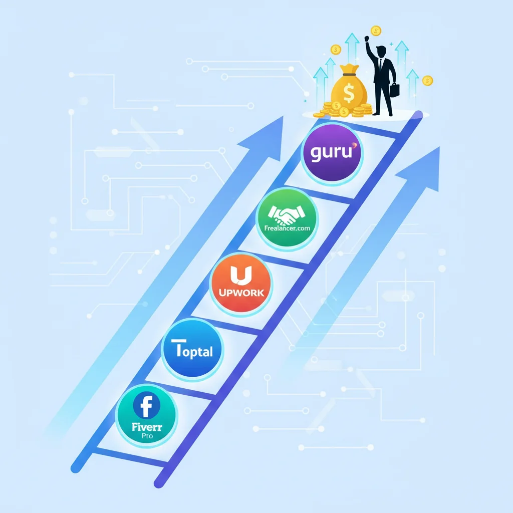 Illustration of career progression on high-paying gig platforms, showing upward mobility and earning potential.