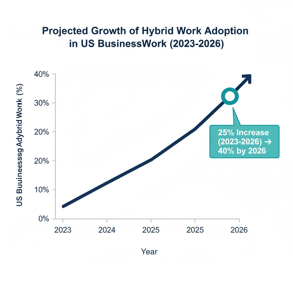 Projected growth of hybrid work models in US businesses by 2026