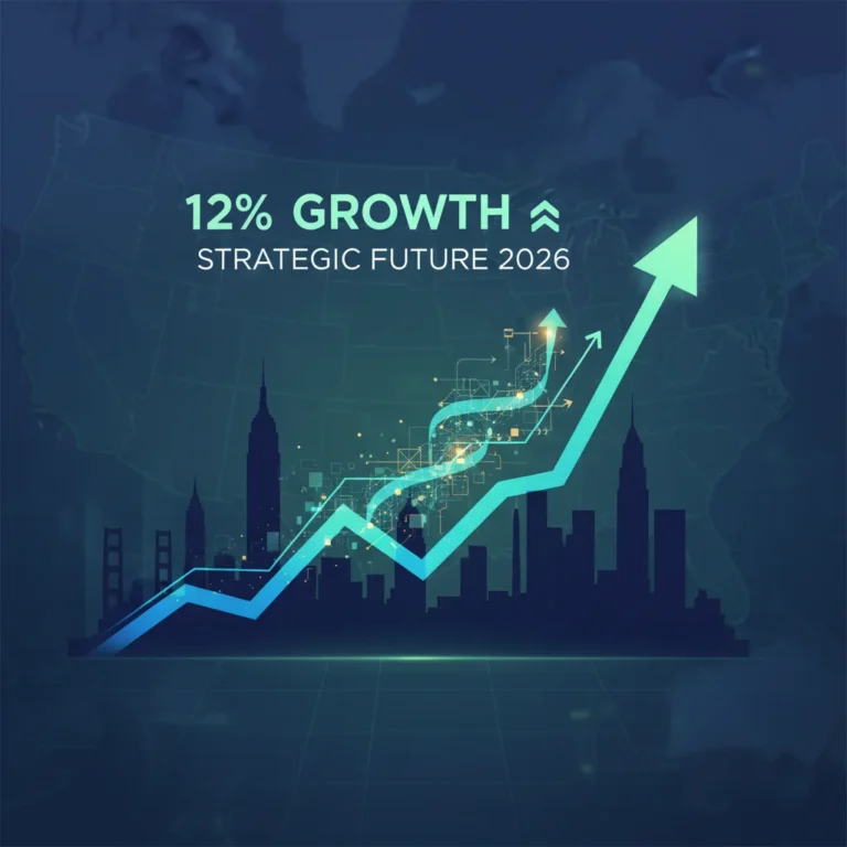 Dynamic investment growth chart with US city skyline background, symbolizing high returns.