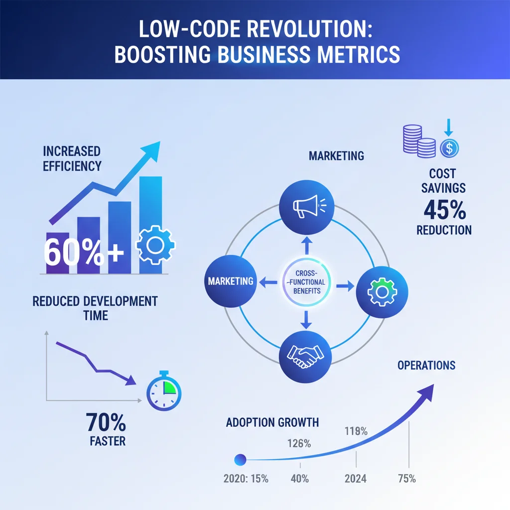 Infographic showing low-code platform impact on business growth and efficiency