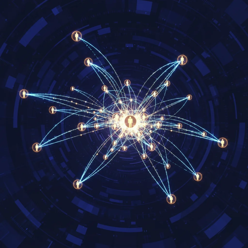 Interconnected glowing lines and nodes representing professional networking and community building