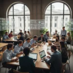 Professionals learning with government resources for career advancement