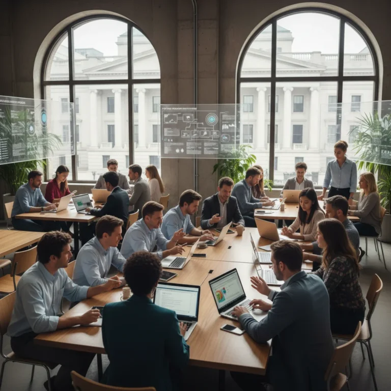 Professionals learning with government resources for career advancement