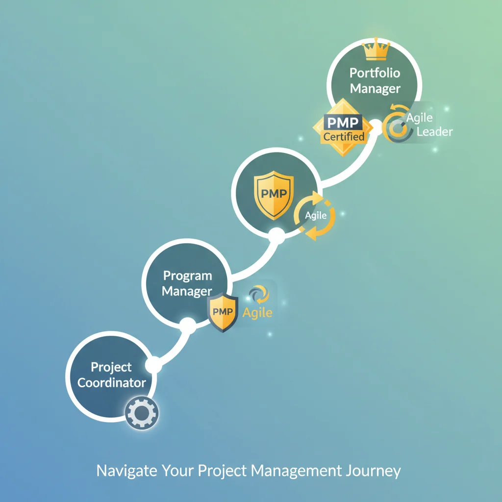 Infographic depicting project management career progression with PMP and Agile influence