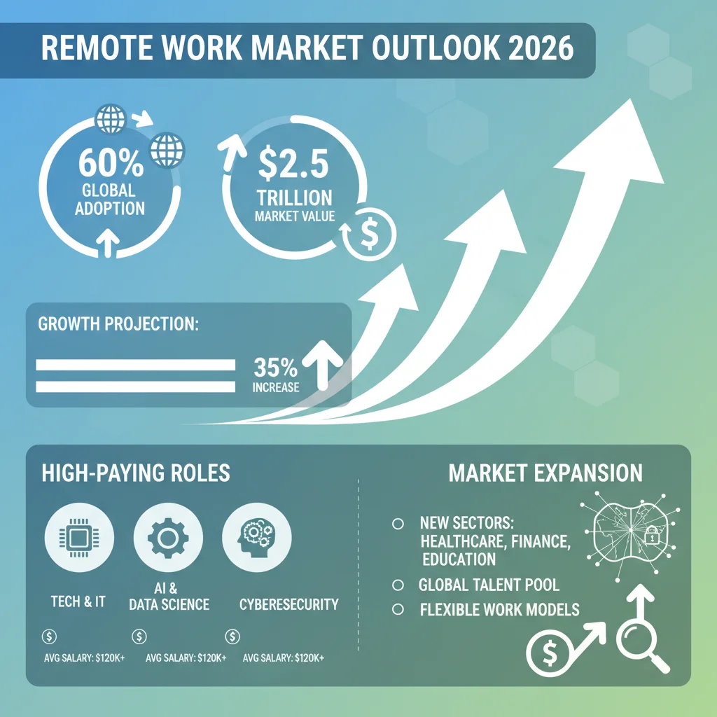 Infographic showing remote work market growth and high-paying job projections for 2026, with relevant data visualizations.