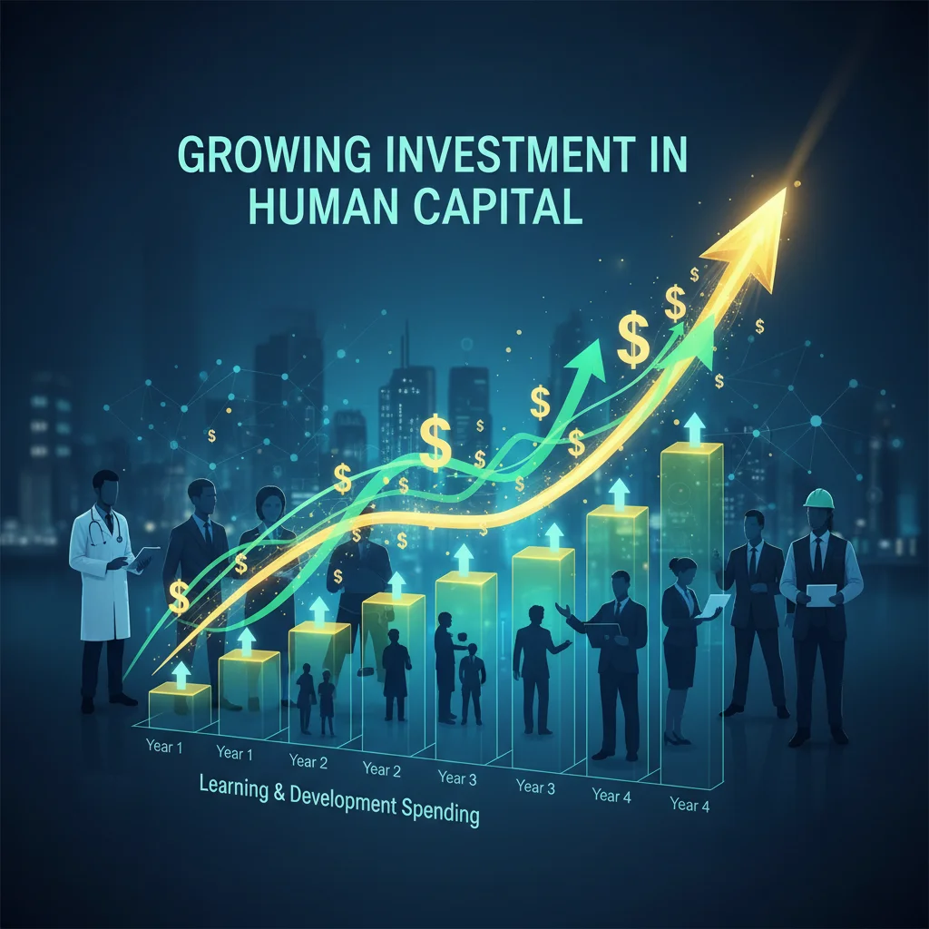 Rising investment chart for employee learning and development.