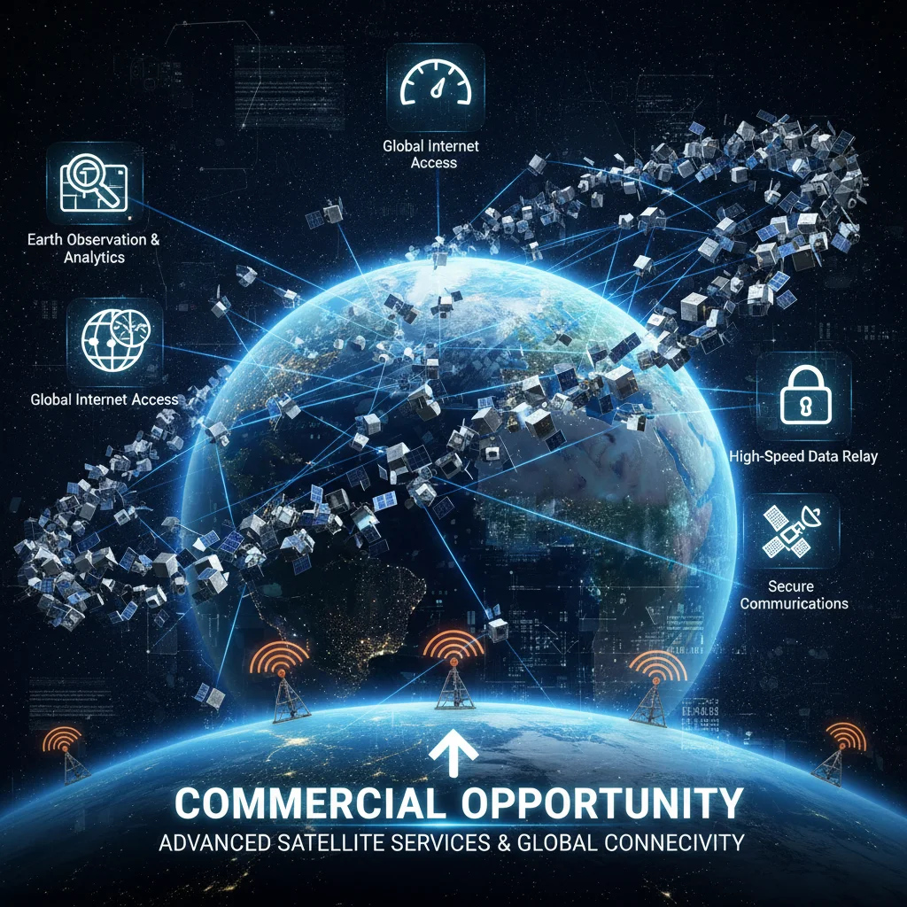 Constellation of small satellites providing advanced global connectivity services.