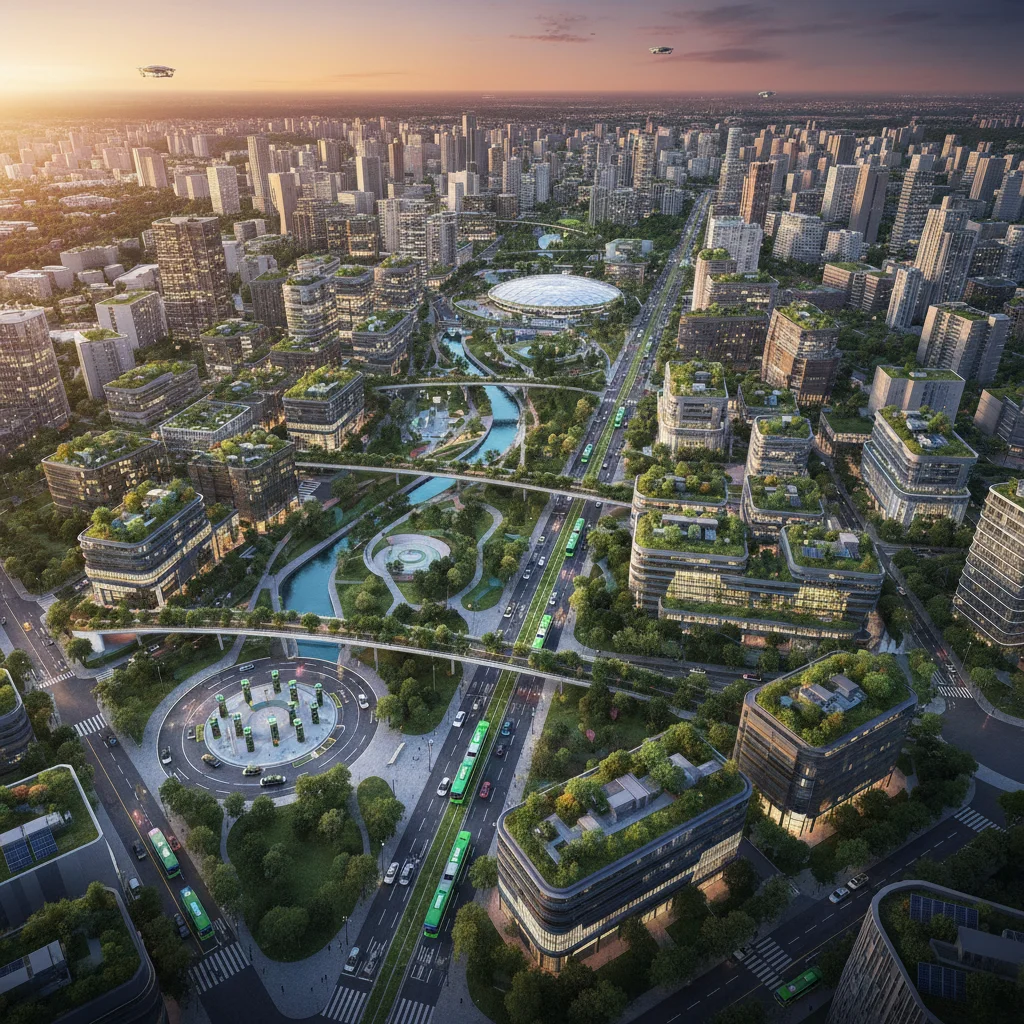 Smart city with green infrastructure and sustainable urban development