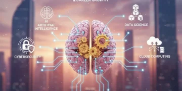 Infographic showing essential tech skills for career growth and salary increase