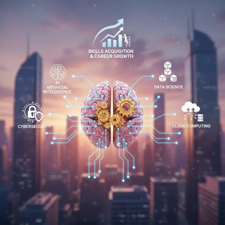 Infographic showing essential tech skills for career growth and salary increase
