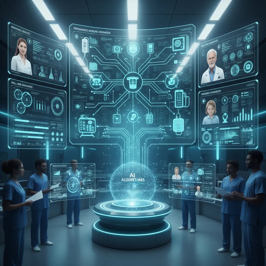 Artificial intelligence analyzing patient data for personalized treatment plans in a healthcare setting.