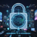 Data Privacy Regulations 2026: US Tech Impact & Future Trends Digital padlock over US map symbolizing data privacy regulations for US tech companies in 2026.