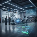 US Manufacturing Trends: Automation, Reshoring, and Digital Transformation Modern US manufacturing facility with robots and humans, symbolizing automation growth