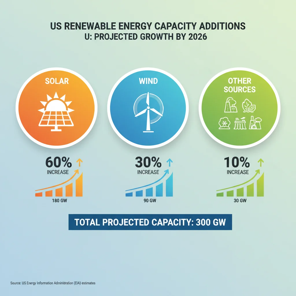 Infographic showing projected US renewable energy capacity growth by 2026