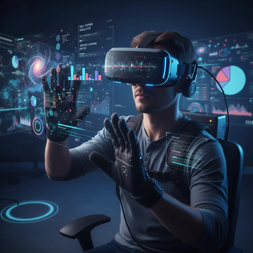 Person using VR headset for AI-powered skill training simulation.