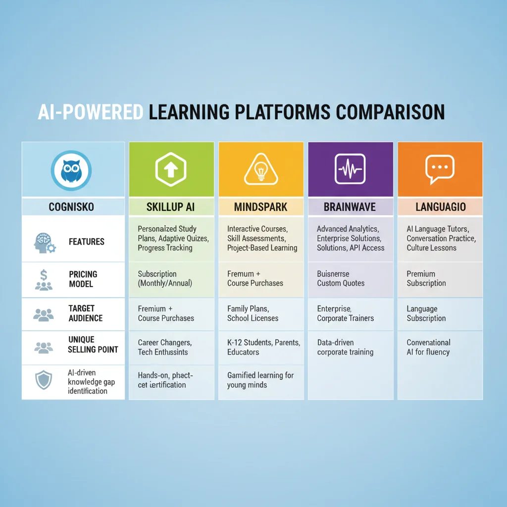 Infographic comparing features of top AI learning platforms