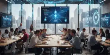 Professionals learning AI skills in a modern collaborative environment