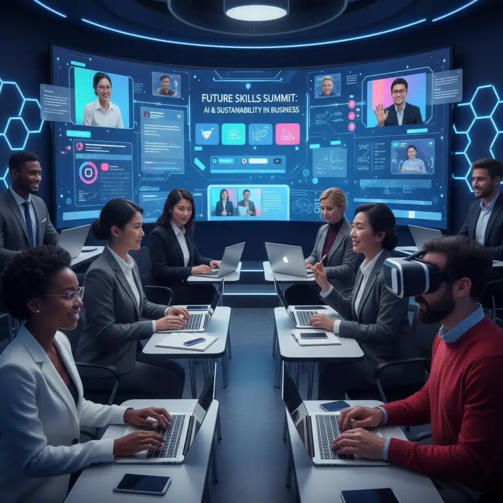 Diverse professionals engaged in collaborative online learning