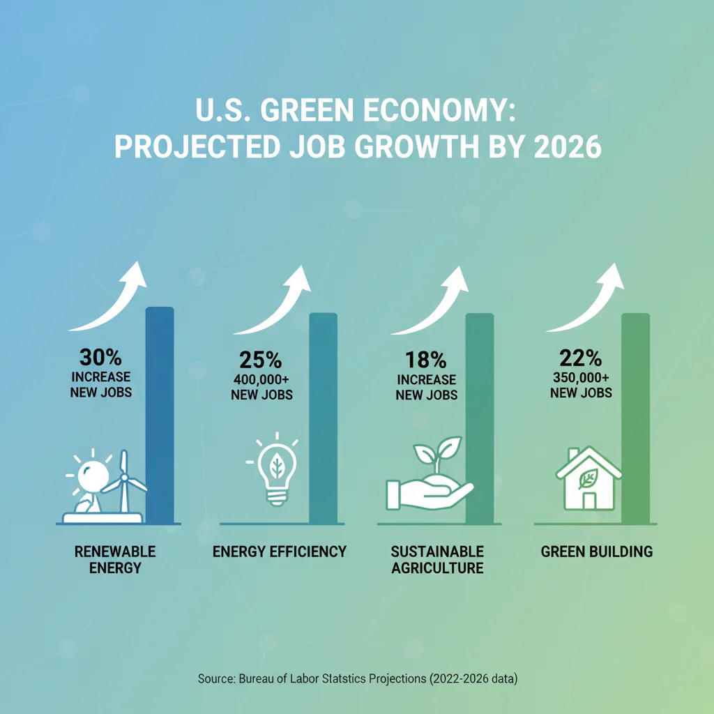 Infographic showing projected job growth in US green economy sectors by 2026