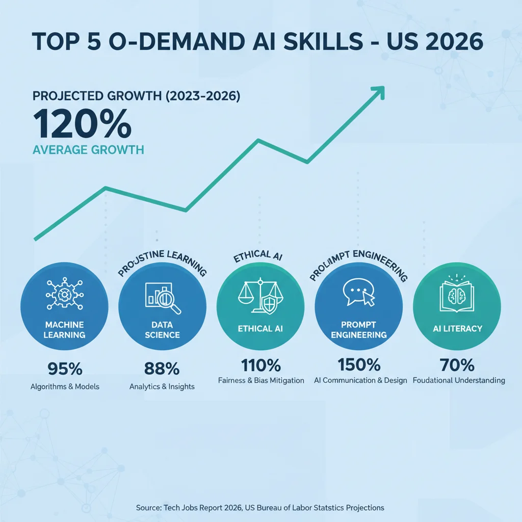 Infographic of top 5 in-demand AI skills for 2026 US