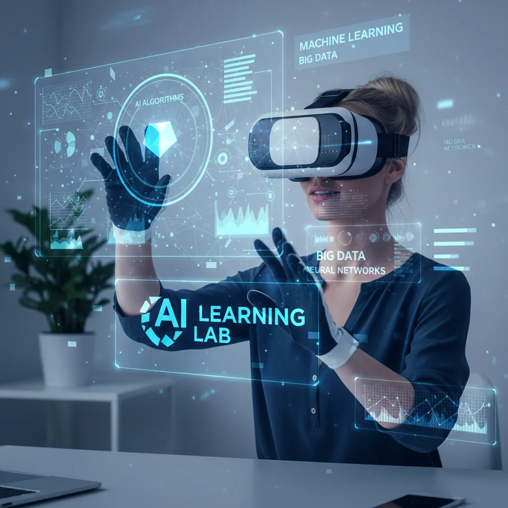 Professional using VR for immersive AI learning experience