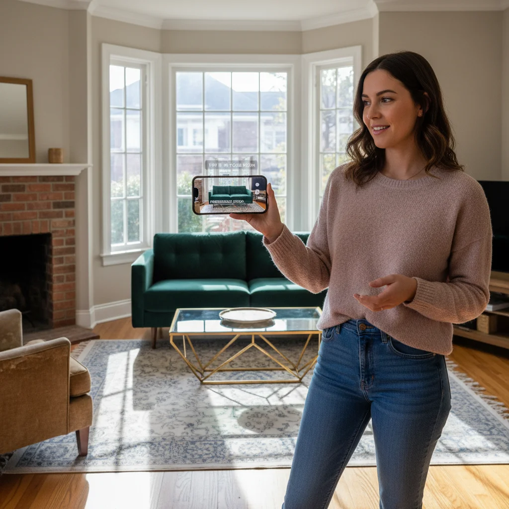 Augmented reality shopping experience, showing personalized consumer interaction with products.