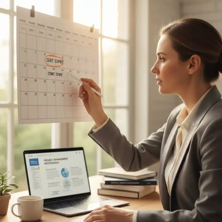 Professional looking at calendar for certification renewal deadline