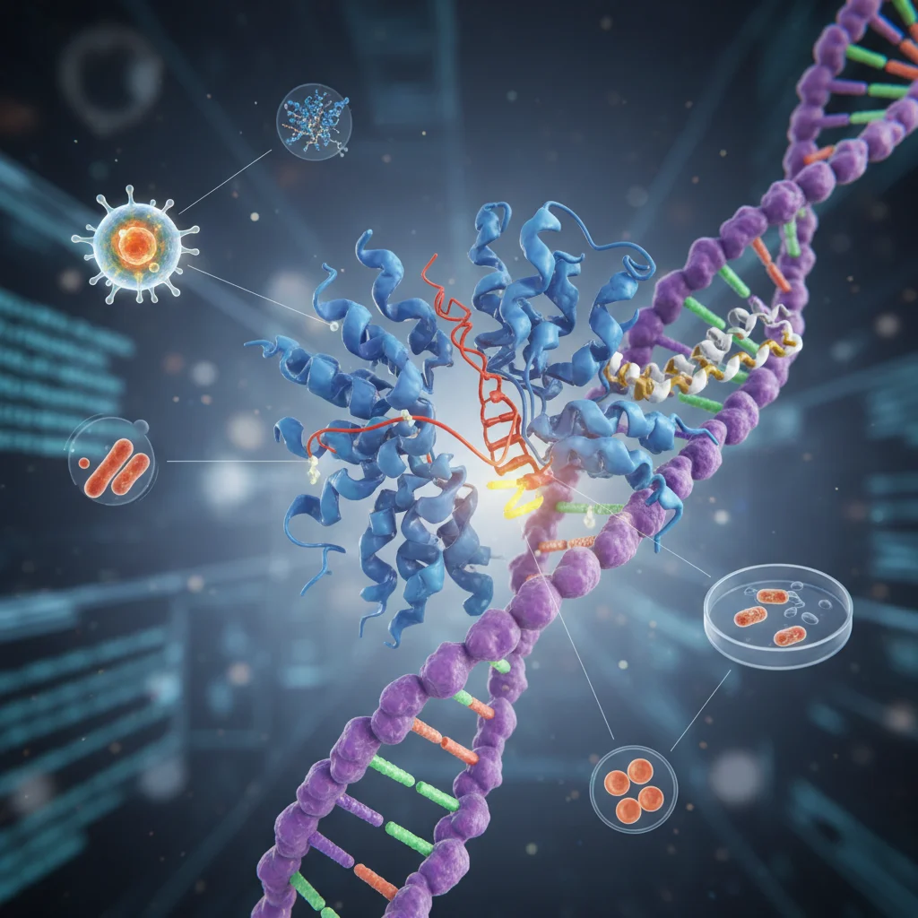 CRISPR gene editing technology precisely modifying DNA strands.