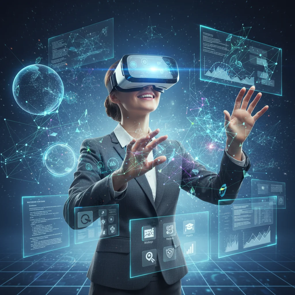 Professional experiencing immersive learning with VR technology
