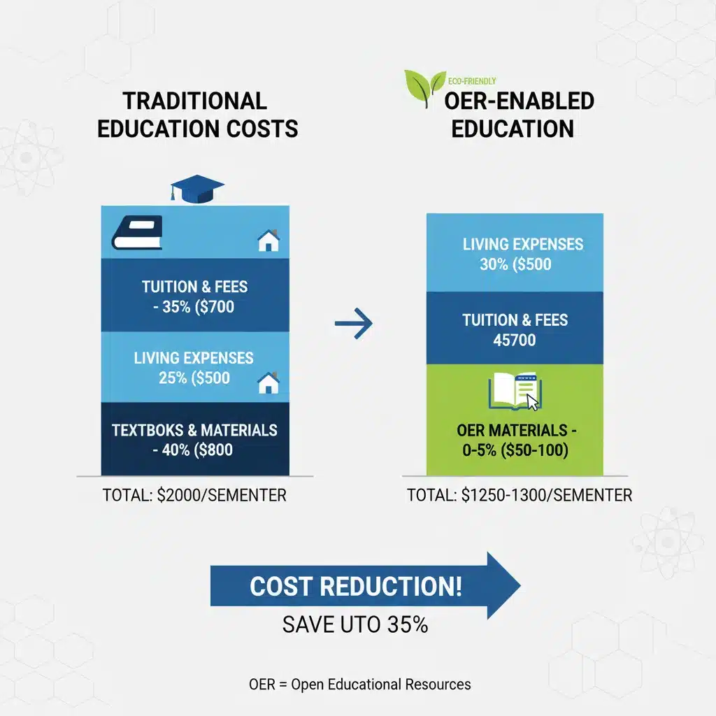 Infographic showing significant cost reductions in education due to Open Educational Resources.